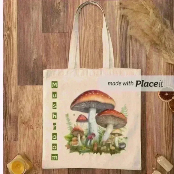 Mushroom canvas recycled tote bag print - Picture 2 of 3